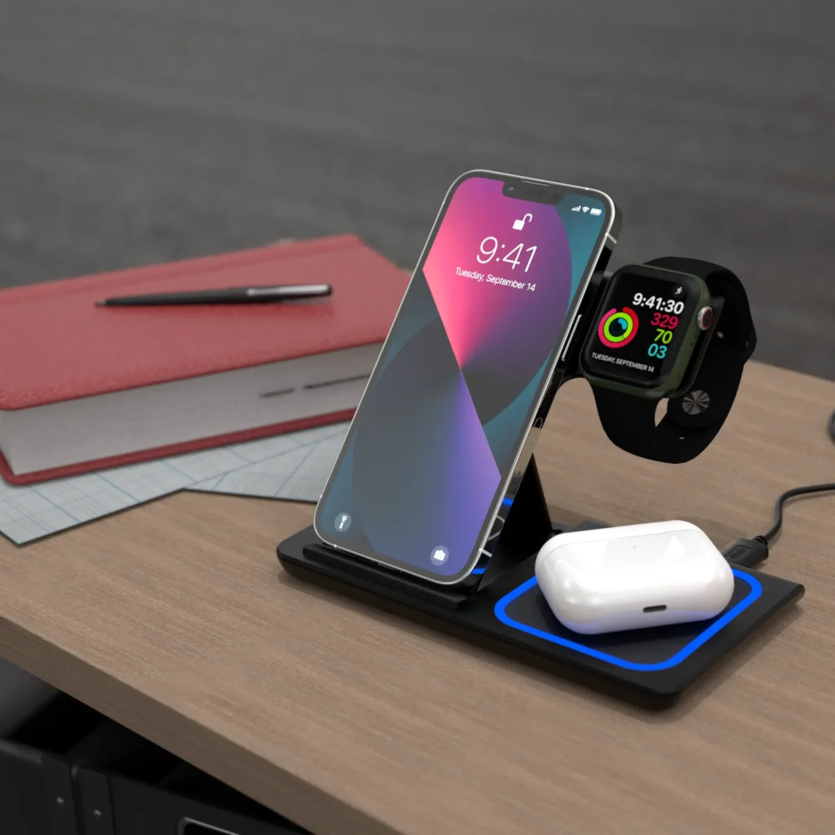 Foldable 3-in-1 Multi-Device Wireless Charging Station